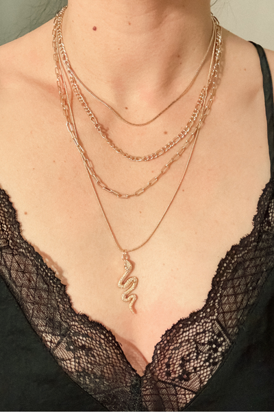 Golden Serpent Layered Snake Necklace 🐍