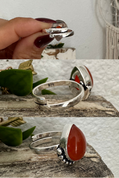 Sterling Silver Carnelian Adjustable Ring