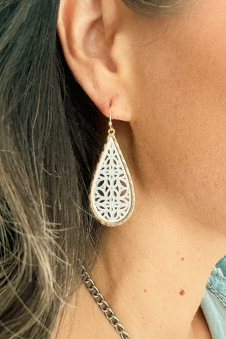 White and Gold Filigree Earrings