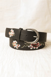 Hibiscus Embroidered Belt Hats & Hair Black
