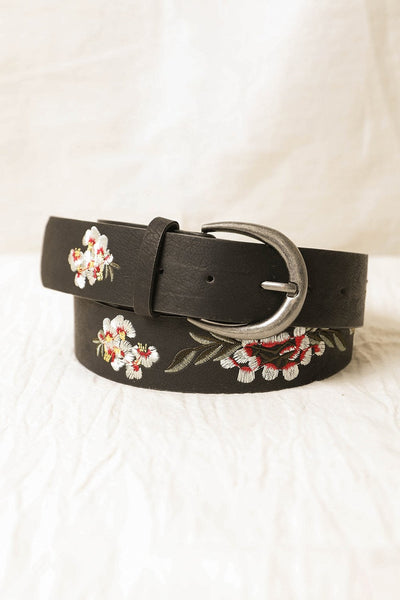 Hibiscus Embroidered Belt Hats & Hair Black