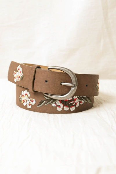 Hibiscus Embroidered Belt Hats & Hair Mocha