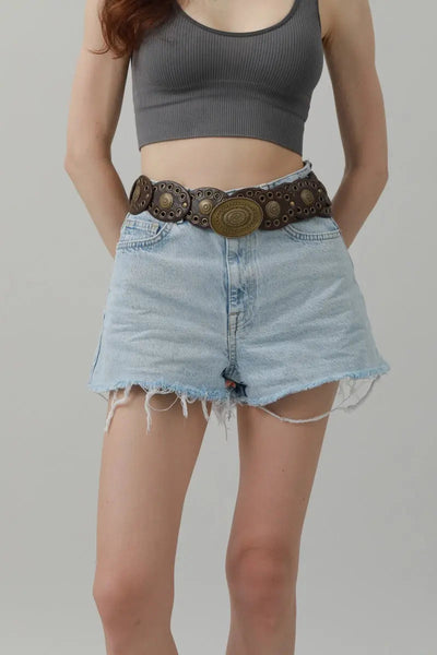 Retro Lace Eyelet Oval Disc Belt - 90s Boho Chic Leto Collection
