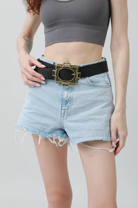 Vintage Western Belt – Geometric Buckle Cowboy Style 🤠⛓️