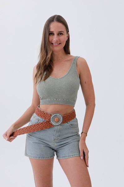 Stone-Embedded Round Buckle Bohemian Wide Belt – Vintage Elegance🌿💎