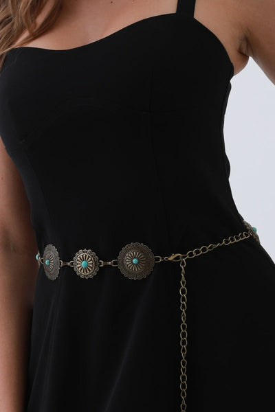 Boho Turquoise Belt – Antique Bronze Buckle with Gemstone Accents🌵✨