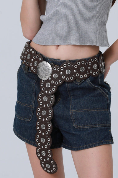 Boho Western Belt – Vintage Round Patch & Studded Detail 🌵✨