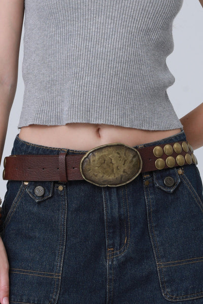 Bold Oval Buckle Belt – Studded Statement Piece