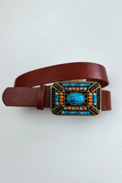 Turquoise Trail: Western Style Ethnic Embellished Leather Belt