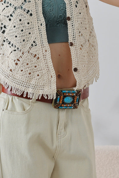 Turquoise Trail: Western Style Ethnic Embellished Leather Belt