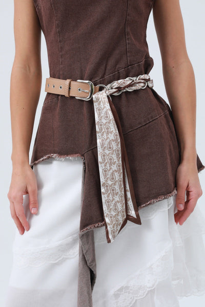 Studded Vegan Leather Belt – Cashew Print Satin Detail ⛓️🌰