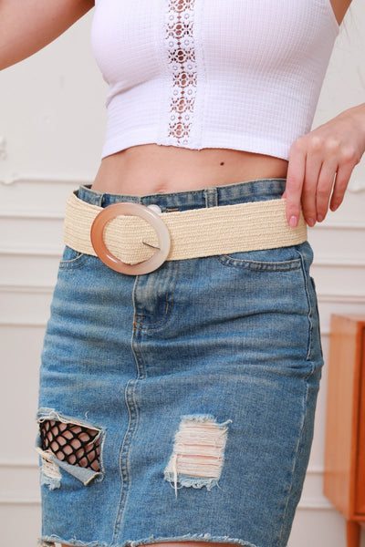 Ombre Buckle Paper Rope Woven Elastic Belt