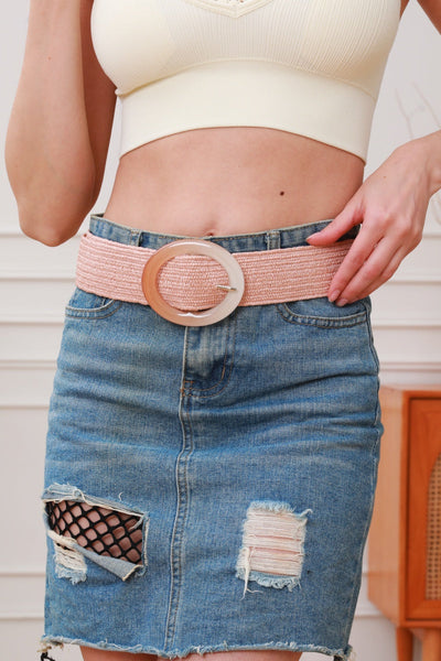 Ombre Buckle Paper Rope Woven Elastic Belt