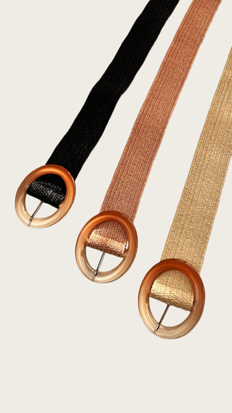 Ombre Buckle Paper Rope Woven Elastic Belt