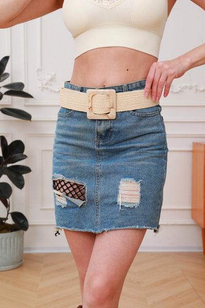 Artisan Marbled Square Buckle Stretch Waist Belt