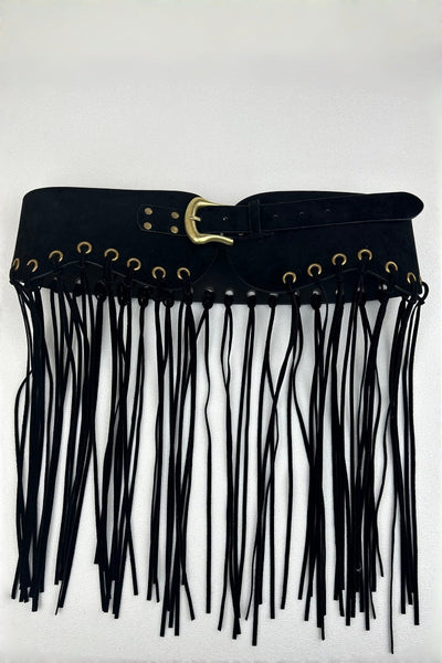Boho Rodeo: Western Style Fringe Embellished Suede Corset Belt