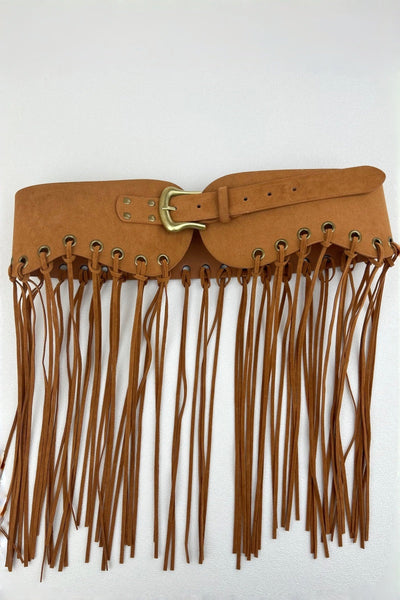 Boho Rodeo: Western Style Fringe Embellished Suede Corset Belt