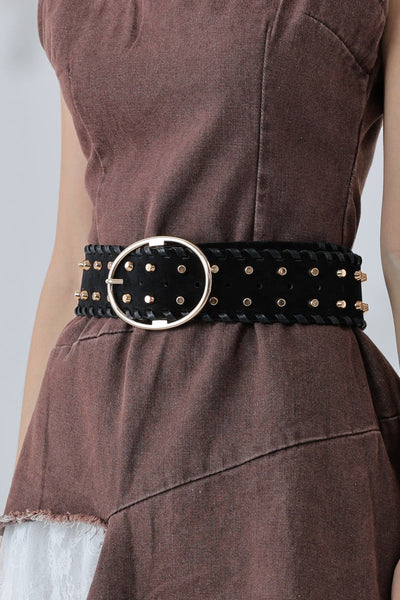 Desert Gold: Gold Studded Faux Suede Wide Belt