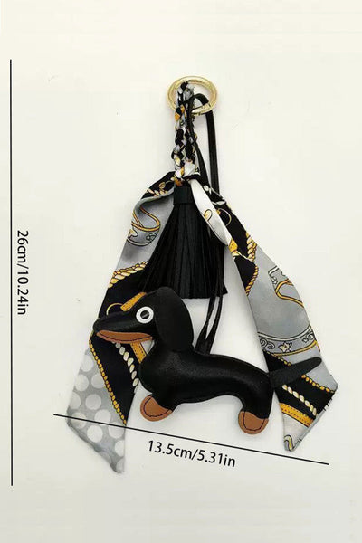 Fringed Dachshund Leather Charm – Multi-Use Bag Accessory & Scarf Ring 🐶💫