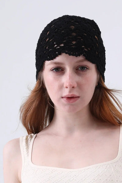 Crochet Lace Beanie – Hollow Out Knit Skull Cap for Women