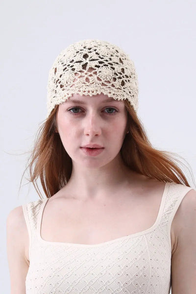 Crochet Lace Beanie – Hollow Out Knit Skull Cap for Women