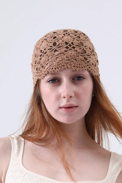 Crochet Lace Beanie – Hollow Out Knit Skull Cap for Women