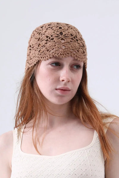 Crochet Lace Beanie – Hollow Out Knit Skull Cap for Women