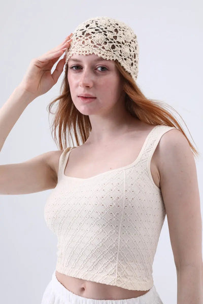 Crochet Lace Beanie – Hollow Out Knit Skull Cap for Women