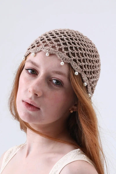 Sequin Pearl Tassel Crochet Beanie – 4 Colors