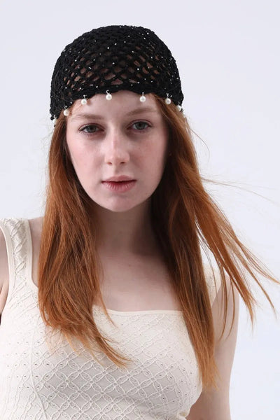 Sequin Pearl Tassel Crochet Beanie – 4 Colors