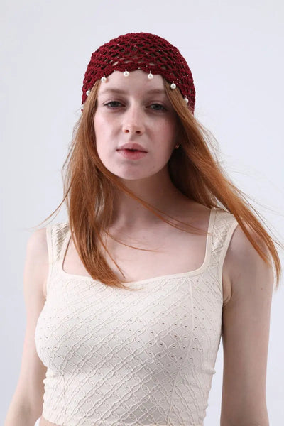 Sequin Pearl Tassel Crochet Beanie – 4 Colors