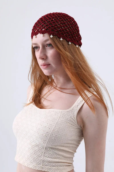 Sequin Pearl Tassel Crochet Beanie – 4 Colors