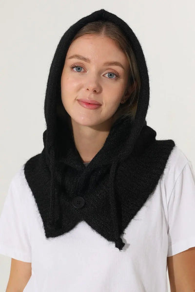 Solid Soft Knit Hooded Neck Warmer Drawstring Balaclava 🧶❄️ Leto Collection