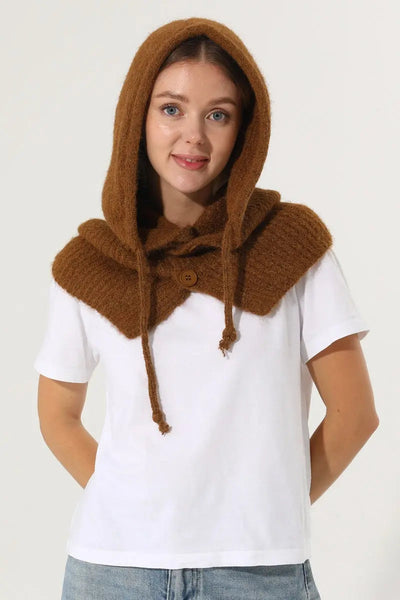Solid Soft Knit Hooded Neck Warmer Drawstring Balaclava 🧶❄️ Leto Collection