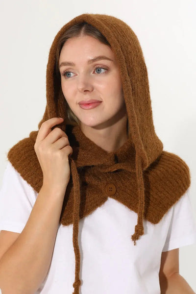 Solid Soft Knit Hooded Neck Warmer Drawstring Balaclava 🧶❄️ Leto Collection