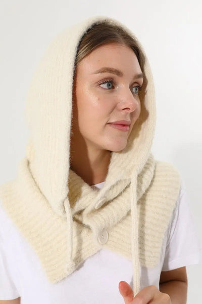 Solid Soft Knit Hooded Neck Warmer Drawstring Balaclava 🧶❄️ Leto Collection