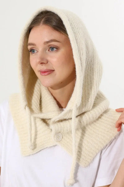 Solid Soft Knit Hooded Neck Warmer Drawstring Balaclava 🧶❄️ Leto Collection