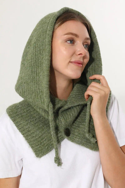Solid Soft Knit Hooded Neck Warmer Drawstring Balaclava 🧶❄️ Leto Collection