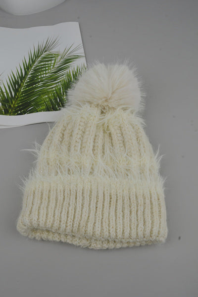 Women Fluffy Knit Beanie With Faux Fur Pom Pom Winter Hat Leto Collection