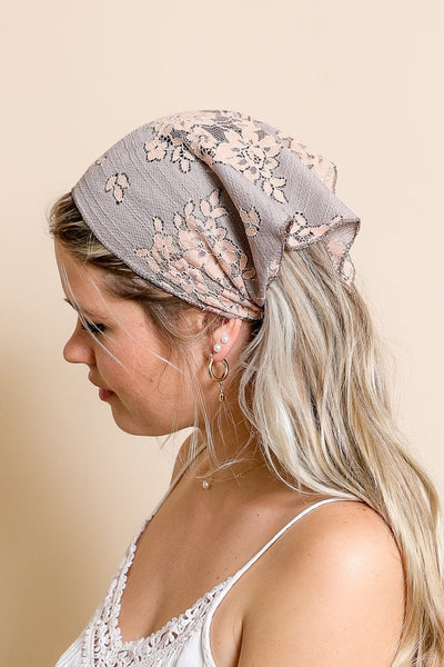 Bohemian Floral Lace Headscarf Hats & Hair Gray