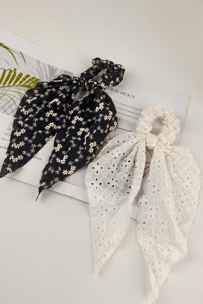 Vintage Charm: Floral Embroidered Cotton Scarf Scrunchie