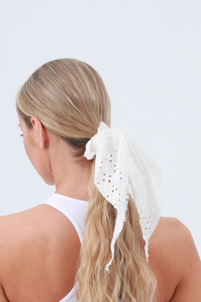 Vintage Charm: Floral Embroidered Cotton Scarf Scrunchie