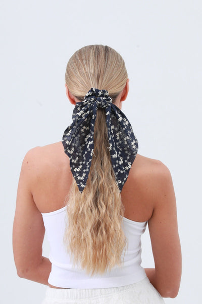 Vintage Charm: Floral Embroidered Cotton Scarf Scrunchie