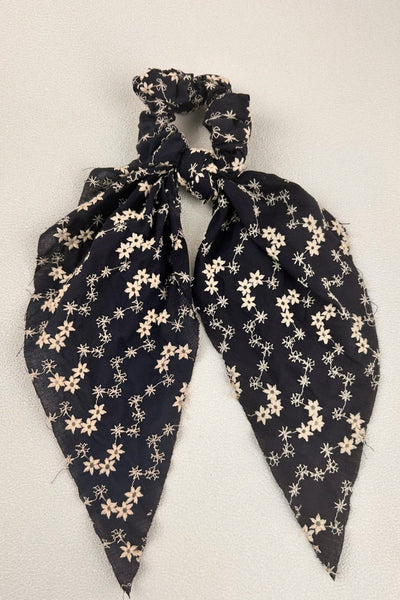 Vintage Charm: Floral Embroidered Cotton Scarf Scrunchie