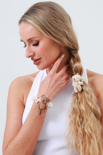 Cute Bear Pearl Scrunchie – Everyday Hair Charm 🐻