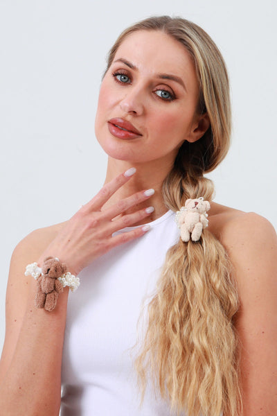 Cute Bear Pearl Scrunchie – Everyday Hair Charm 🐻