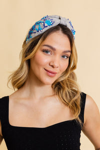 Aqua Blossom Embroidered Headband