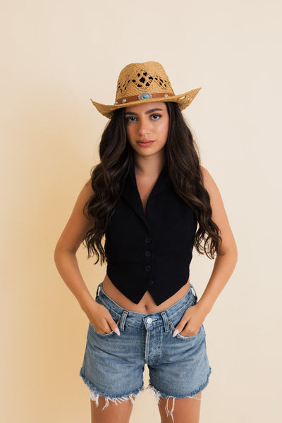 Western Girl Woven Raffia Cowboy Hat