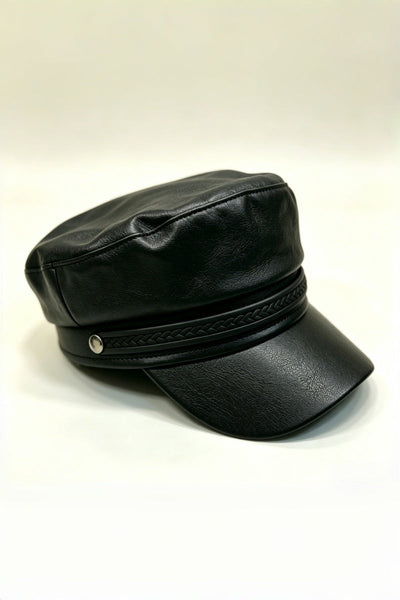 Vintage Faux Leather Military Style Flat Cap for Women Leto Collection