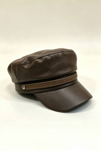 Vintage Faux Leather Military Style Flat Cap for Women Leto Collection